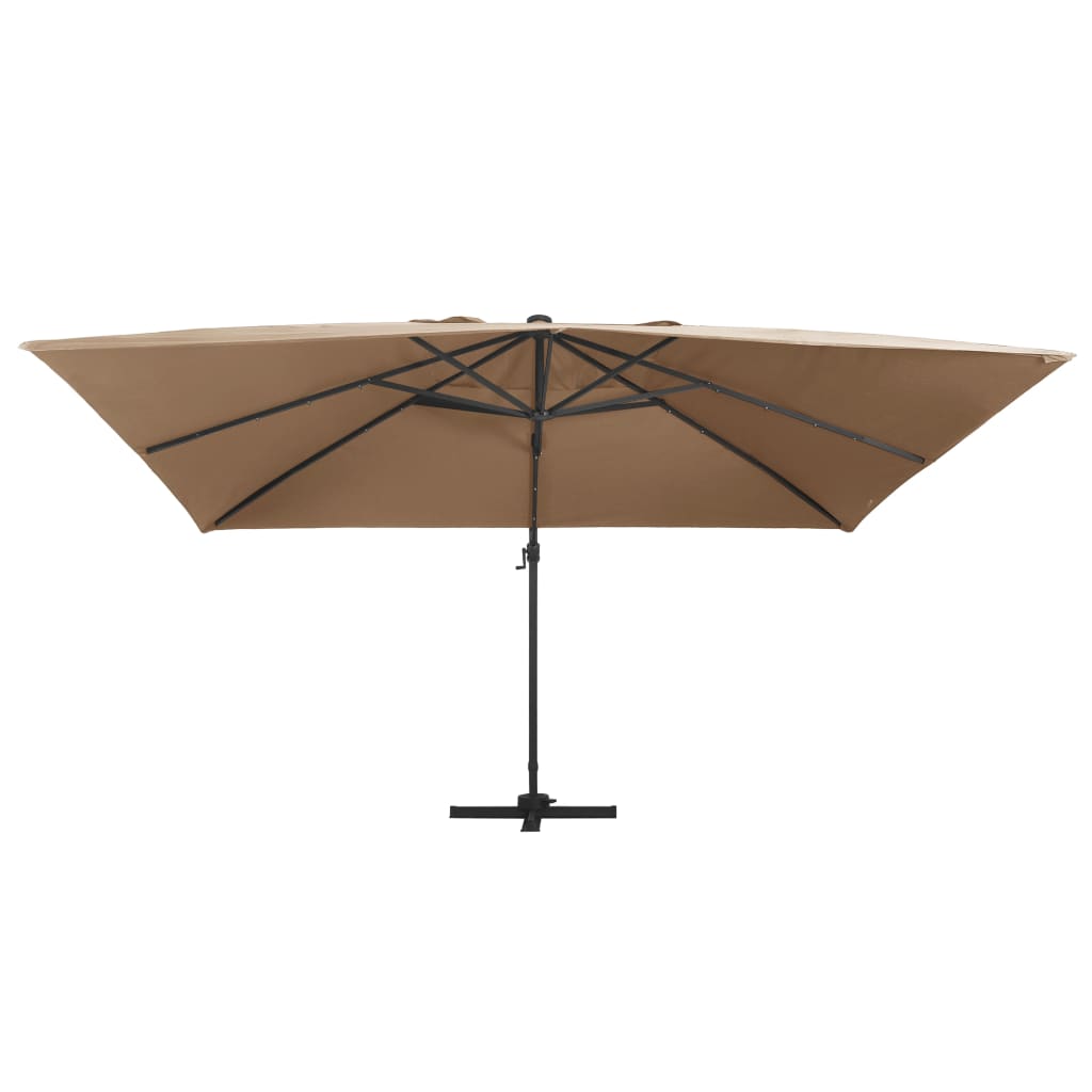 Guarda-sol cantilever luz LED/poste alumínio cinza-acastanhado