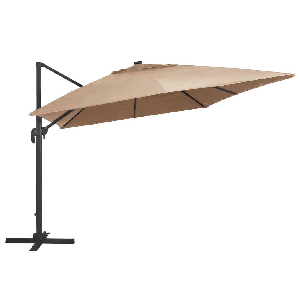 Guarda-sol cantilever luz LED/poste alumínio cinza-acastanhado