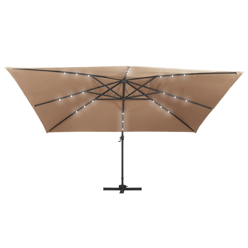 Guarda-sol cantilever luz LED/poste alumínio cinza-acastanhado