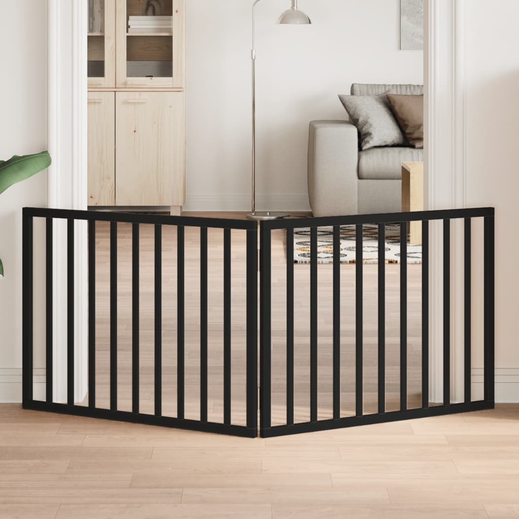 Portão para cães dobrável com 2 painéis, preto, 160 cm, madeira de álamo