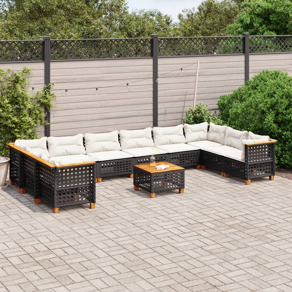 11 Pcs conjunto sofás de jardim c/ almofadões vime PE preto