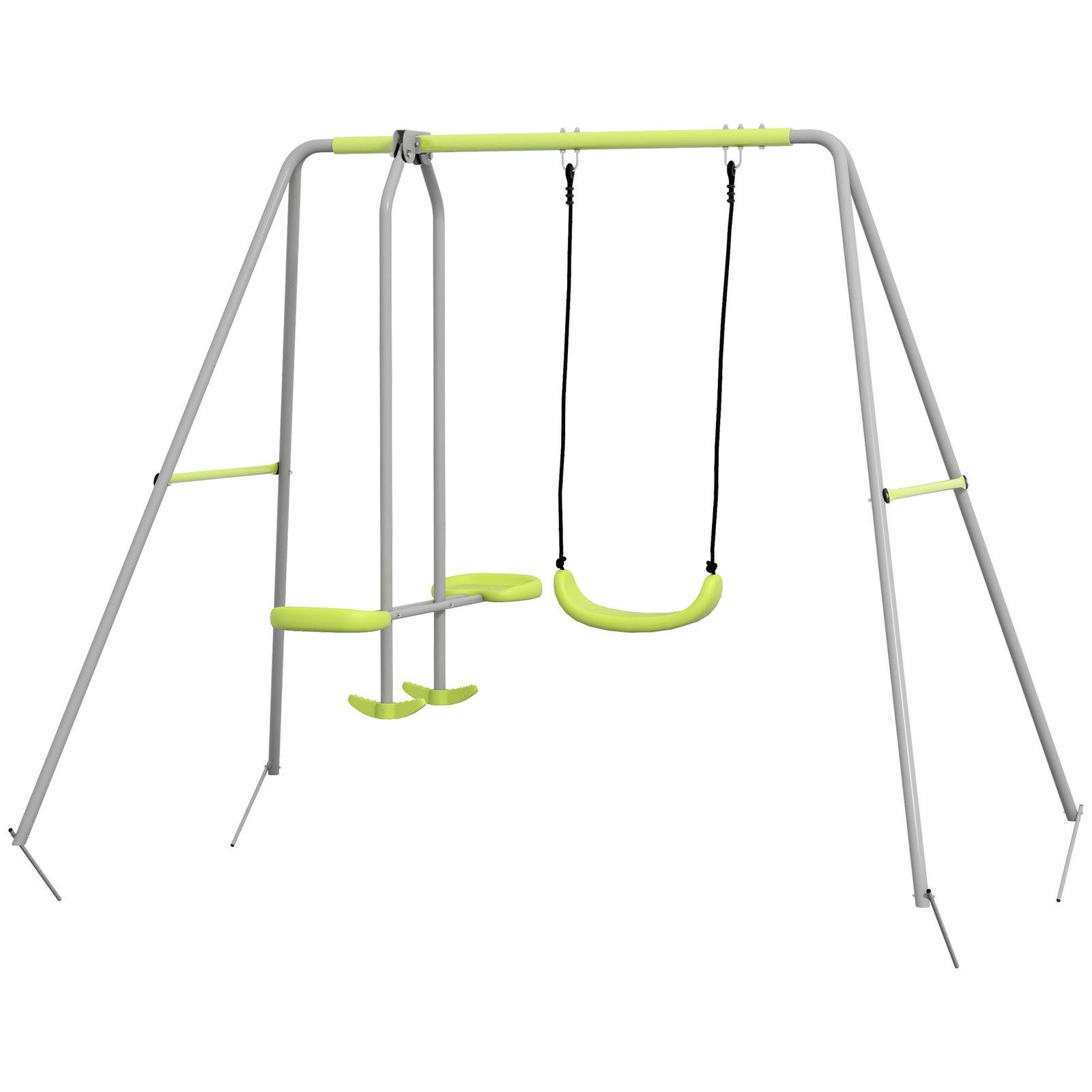 Baloiço para crianças baloiço jardim com 1 baloiço simples 1 planador e anti-UV 255x160x180 cm cinza e verde