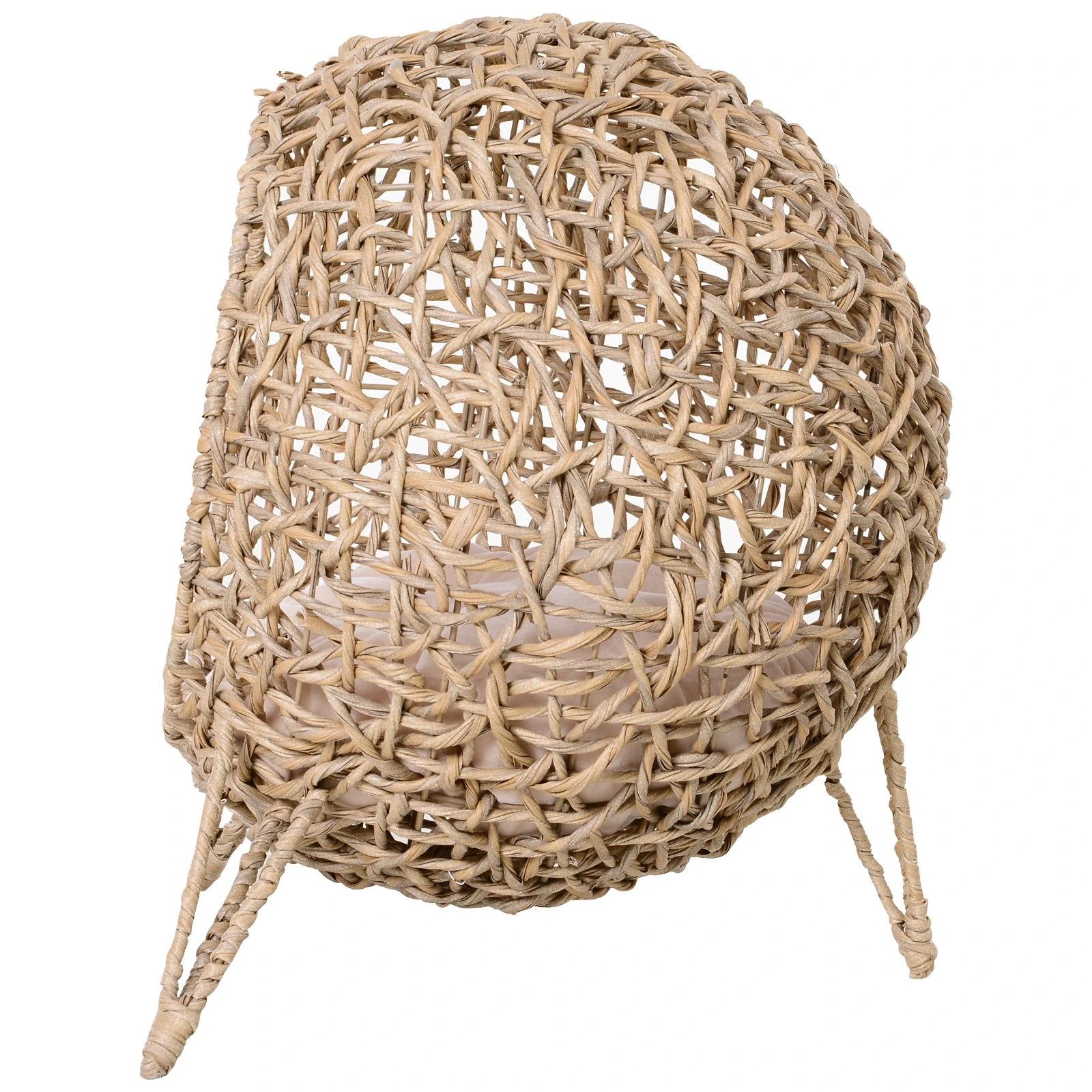 Cama para gatos em vime sintético com base de tripé almofada com pelúcia e algodão suave desenho elevado ø52x58 cm madeira