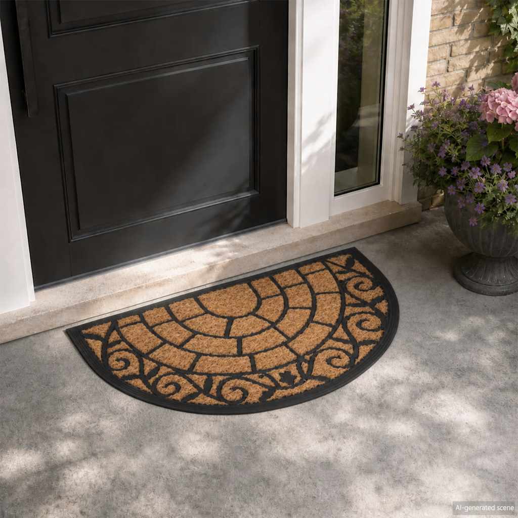 Tapete de porta semicircular 45x75 cm borracha e fibra de coco