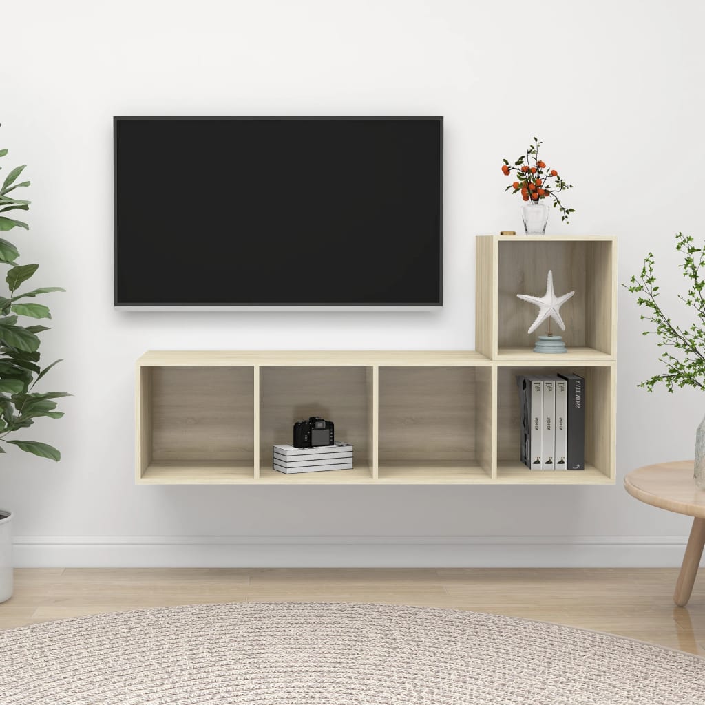 2 Pcs conjunto de móveis de TV contraplacado carvalho sonoma