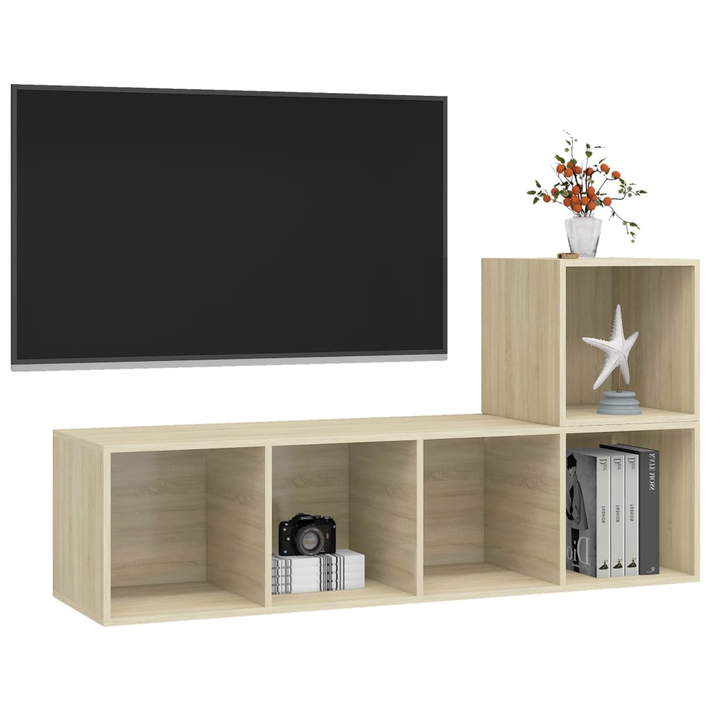 2 Pcs conjunto de móveis de TV contraplacado carvalho sonoma