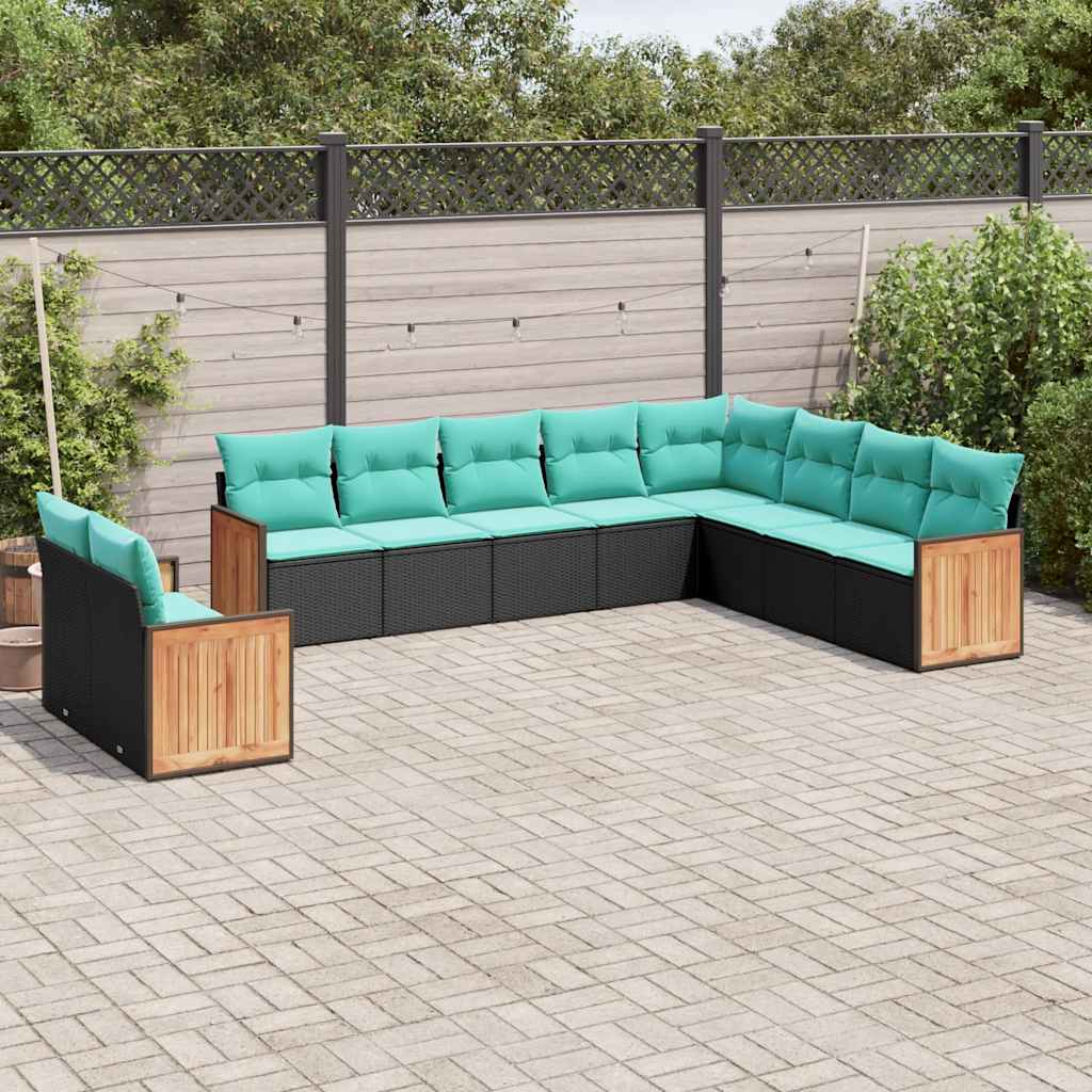 Conjunto de sofá de jardim com 10 peças e almofadas em rattan sintético preto