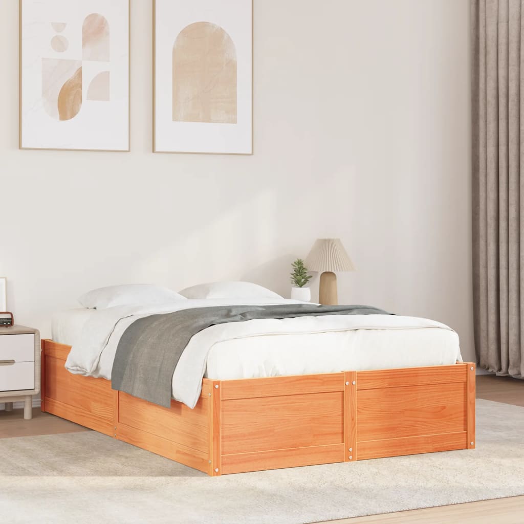 Cama sem colchão 120x200 cm madeira pinho maciça castanho-mel