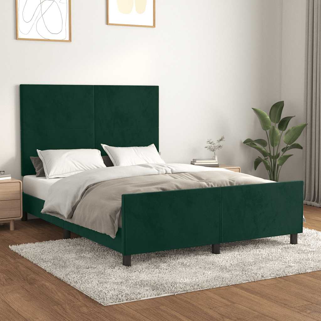 Estrutura de cama sem colchão 140x190 cm veludo verde-escuro