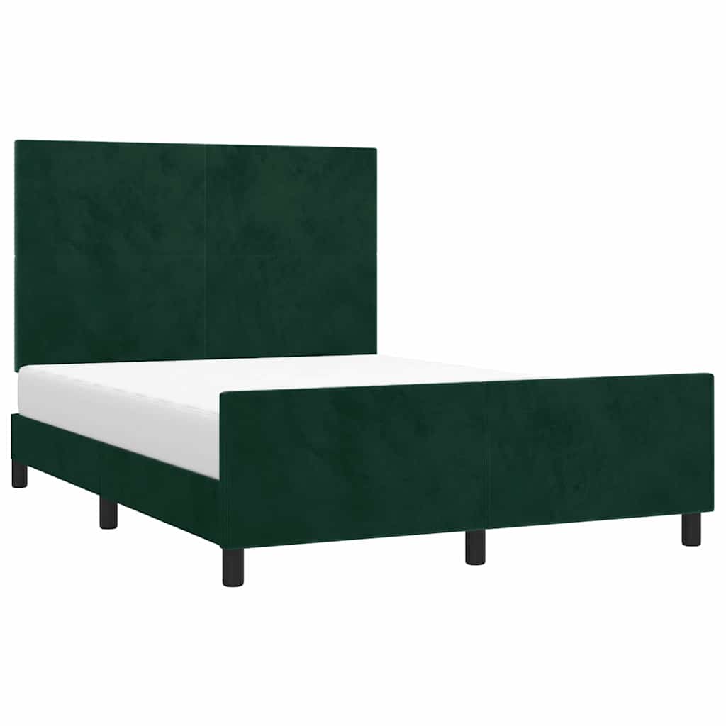 Estrutura de cama sem colchão 140x190 cm veludo verde-escuro