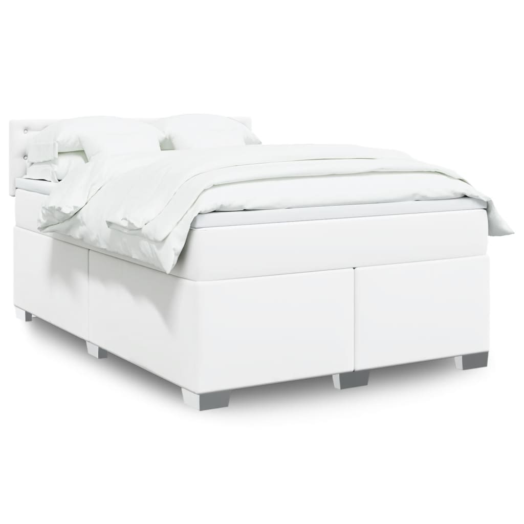 Cama com molas/colchão 140x190 cm couro artificial branco