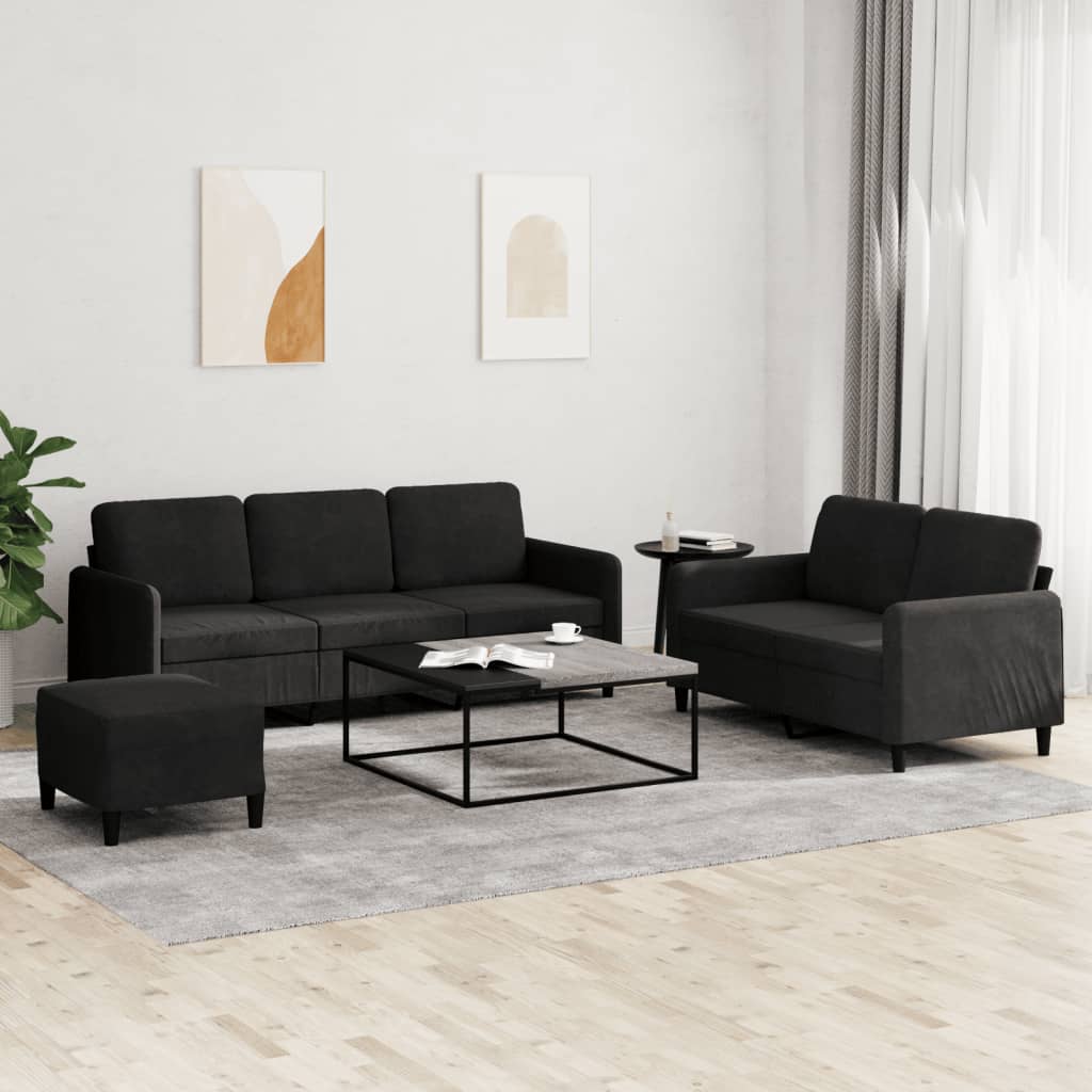 3 Pcs conjunto de sofás veludo preto