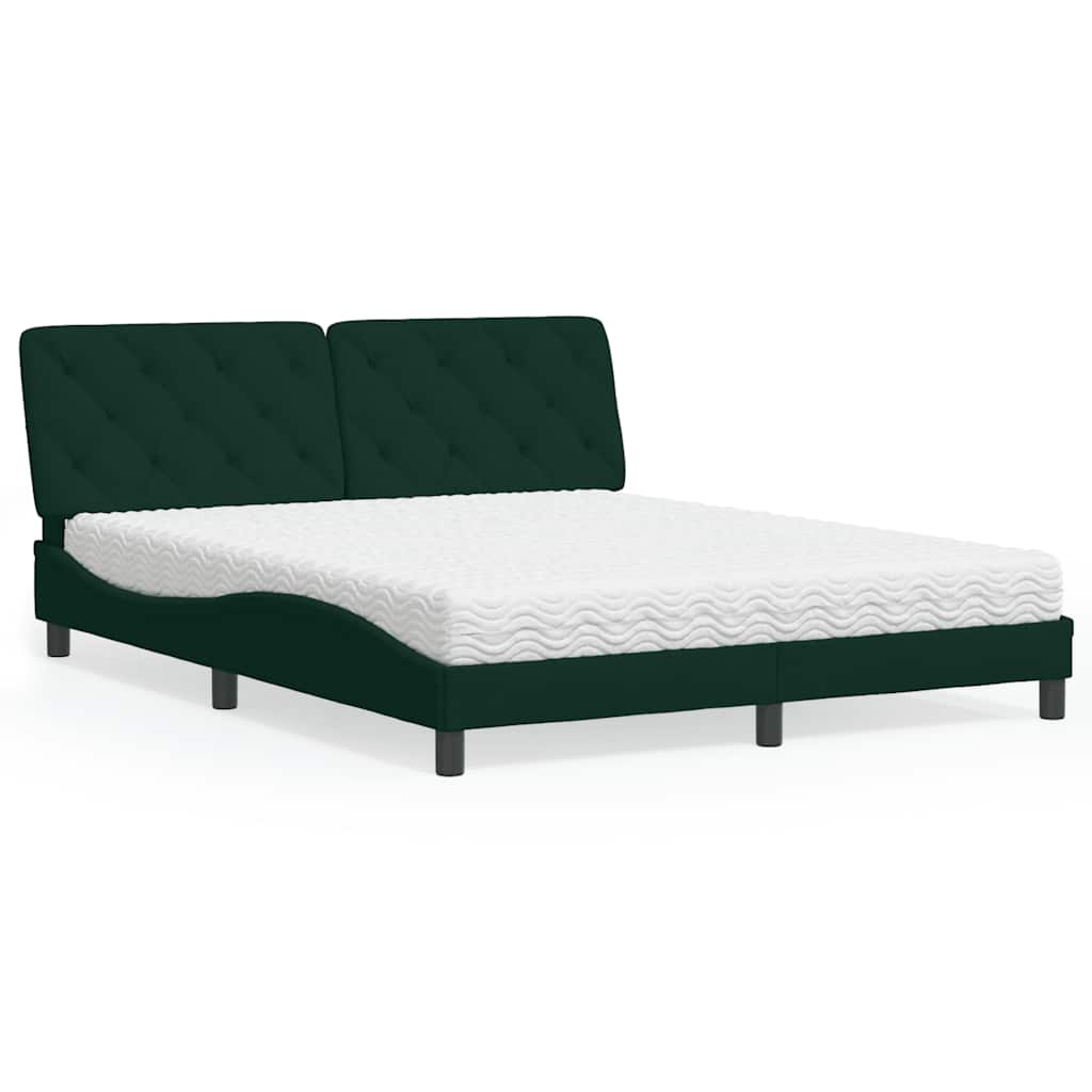 Cama com colchão 160x200 cm veludo verde-escuro