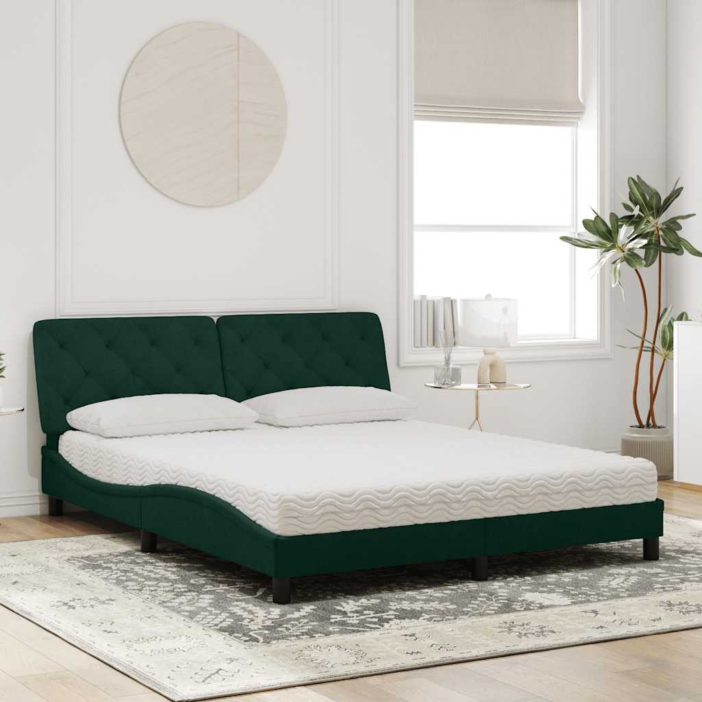 Cama com colchão 160x200 cm veludo verde-escuro