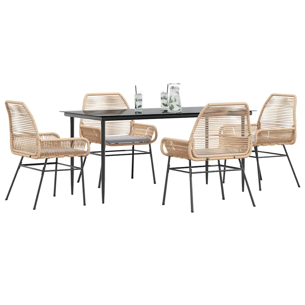 Conjunto jantar jardim 5 peças almofadas vidro vime PE castanho