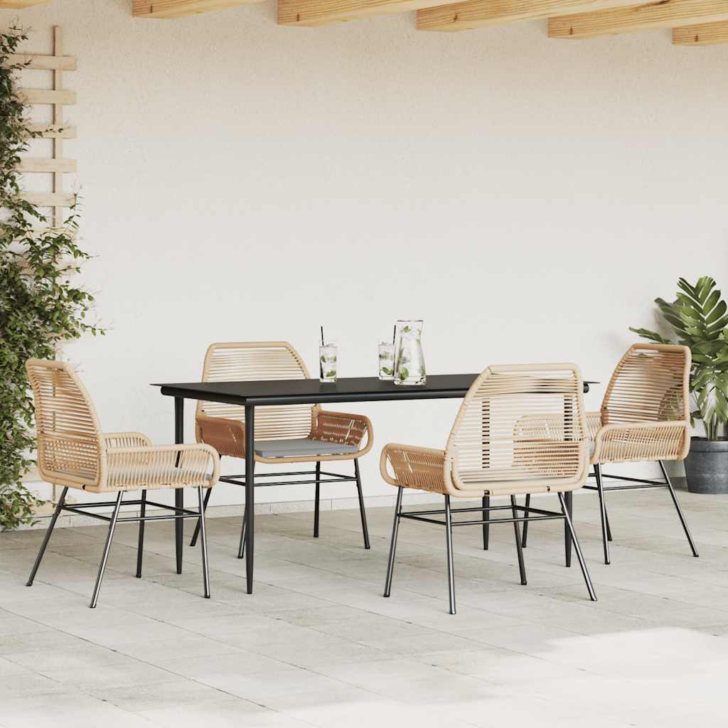 Conjunto jantar jardim 5 peças almofadas vidro vime PE castanho