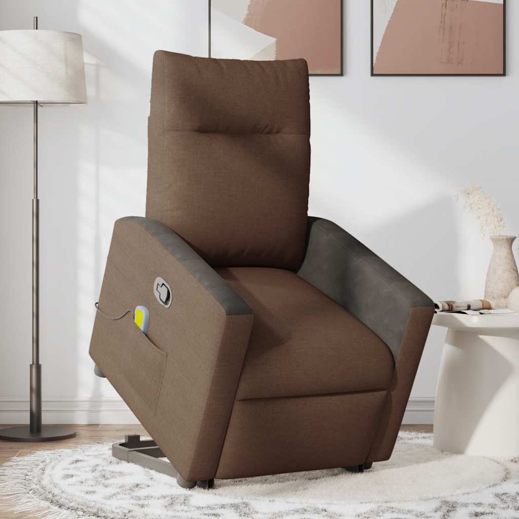 Poltrona reclinável massagens tecido castanho