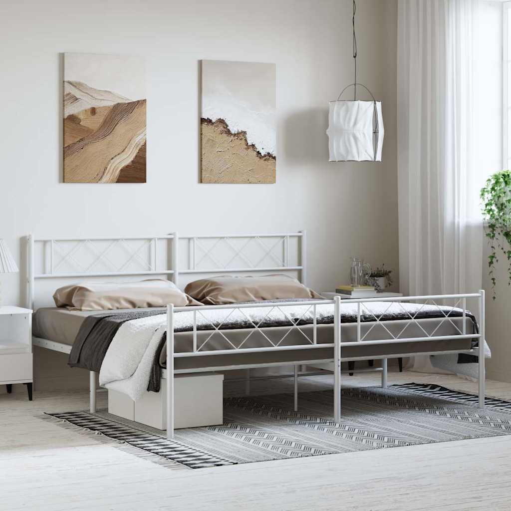 Estrutura de cama com cabeceira e pés 183x213 cm metal branco
