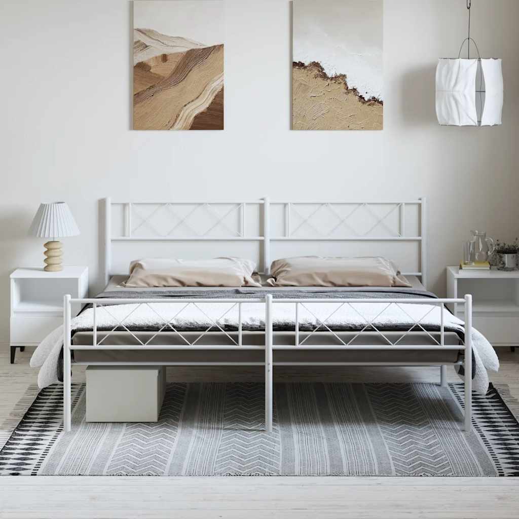 Estrutura de cama com cabeceira e pés 183x213 cm metal branco