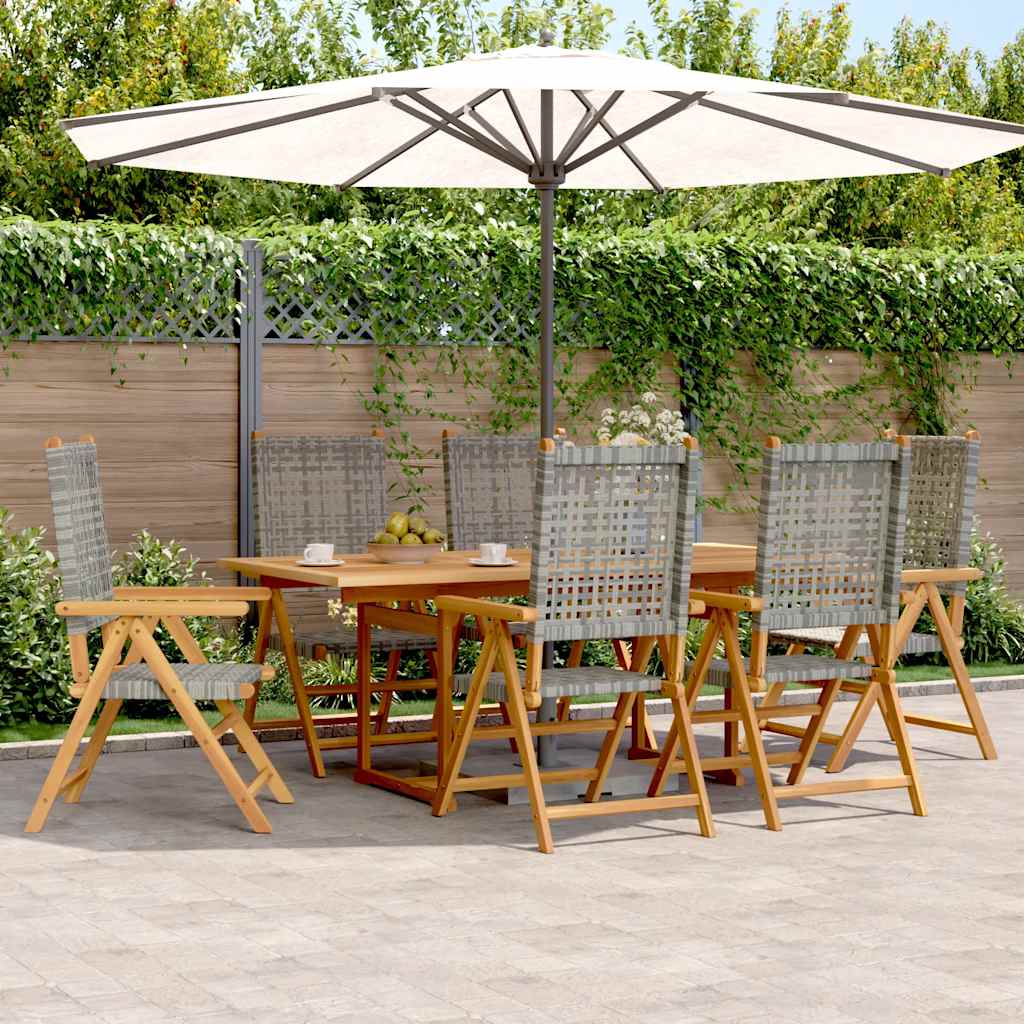 7Pcs conjunto de jantar p/ jardim vime PE/ madeira maciça cinza
