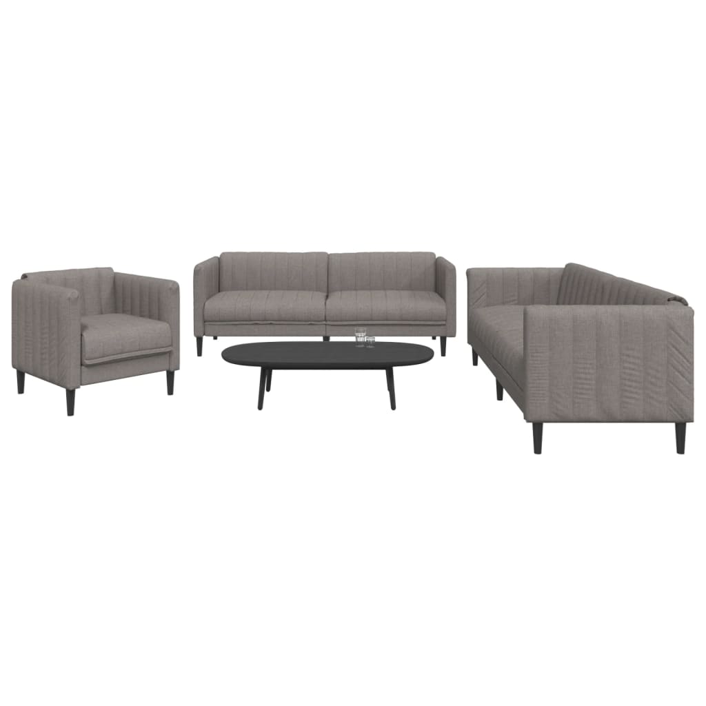 3 Pcs conjunto de sofás tecido cinzento-acastanhado