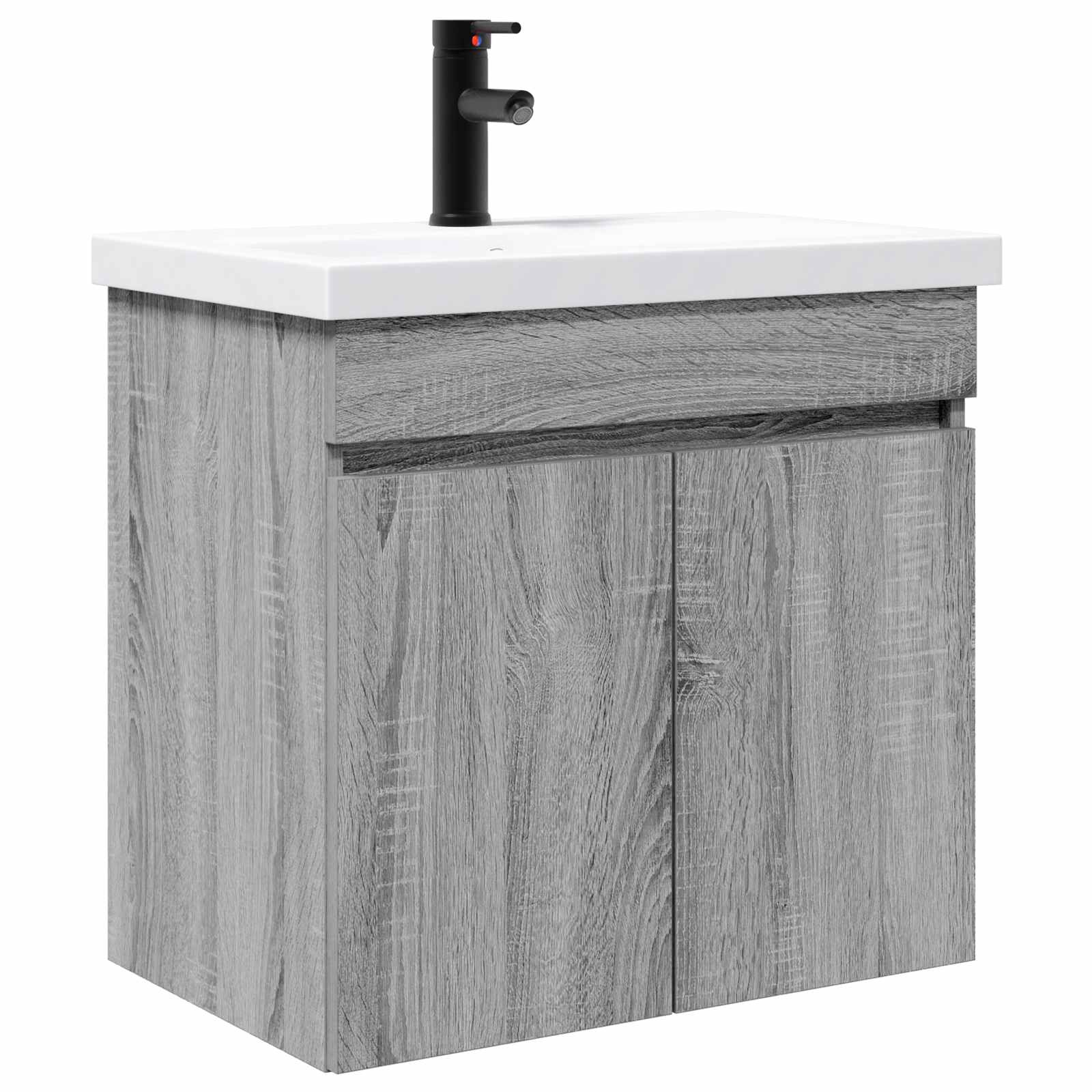 Conjunto de móveis de banheiro com torneira sonoma cinzento