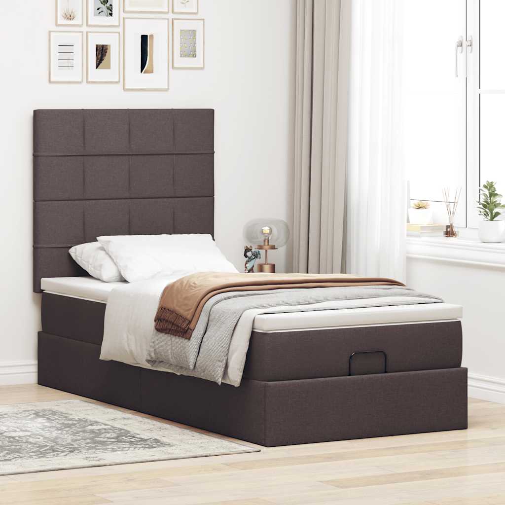 Cama otomana com colchão 100x200 cm tecido castanho escuro