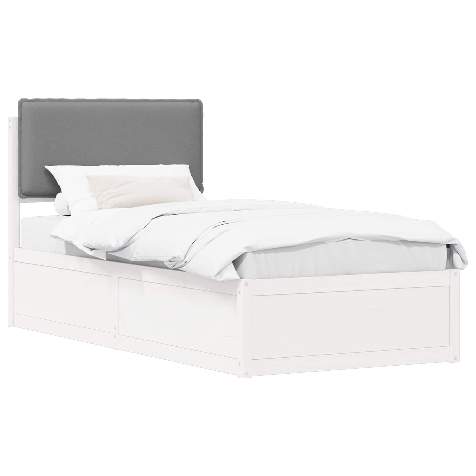 Estrutura de cama com cabeceira estofada cinzento-claro