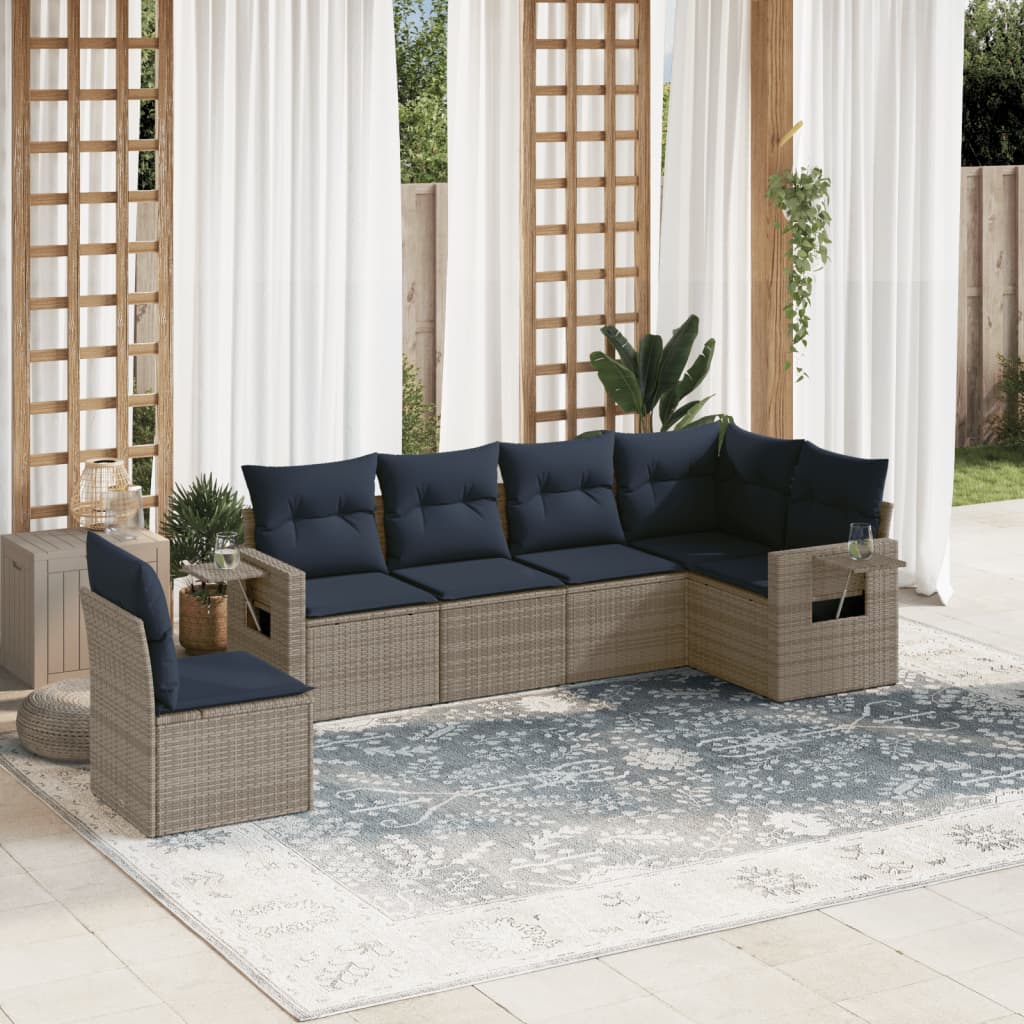 Conjunto de sofá de jardim com 6 peças e almofadas em rattan sintético cinza