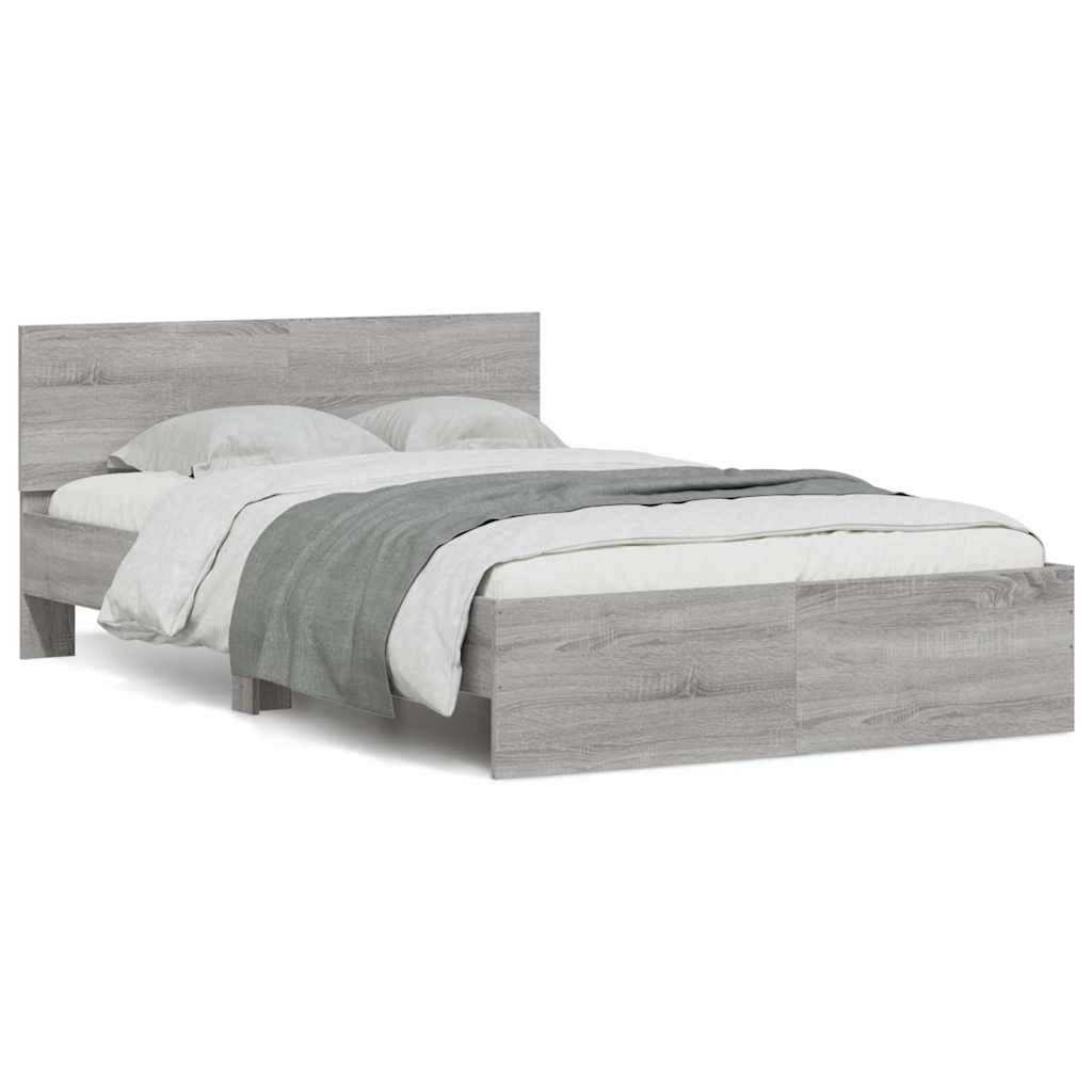 Estrutura cama c/ cabeceira/luzes LED 120x200cm cinzento sonoma