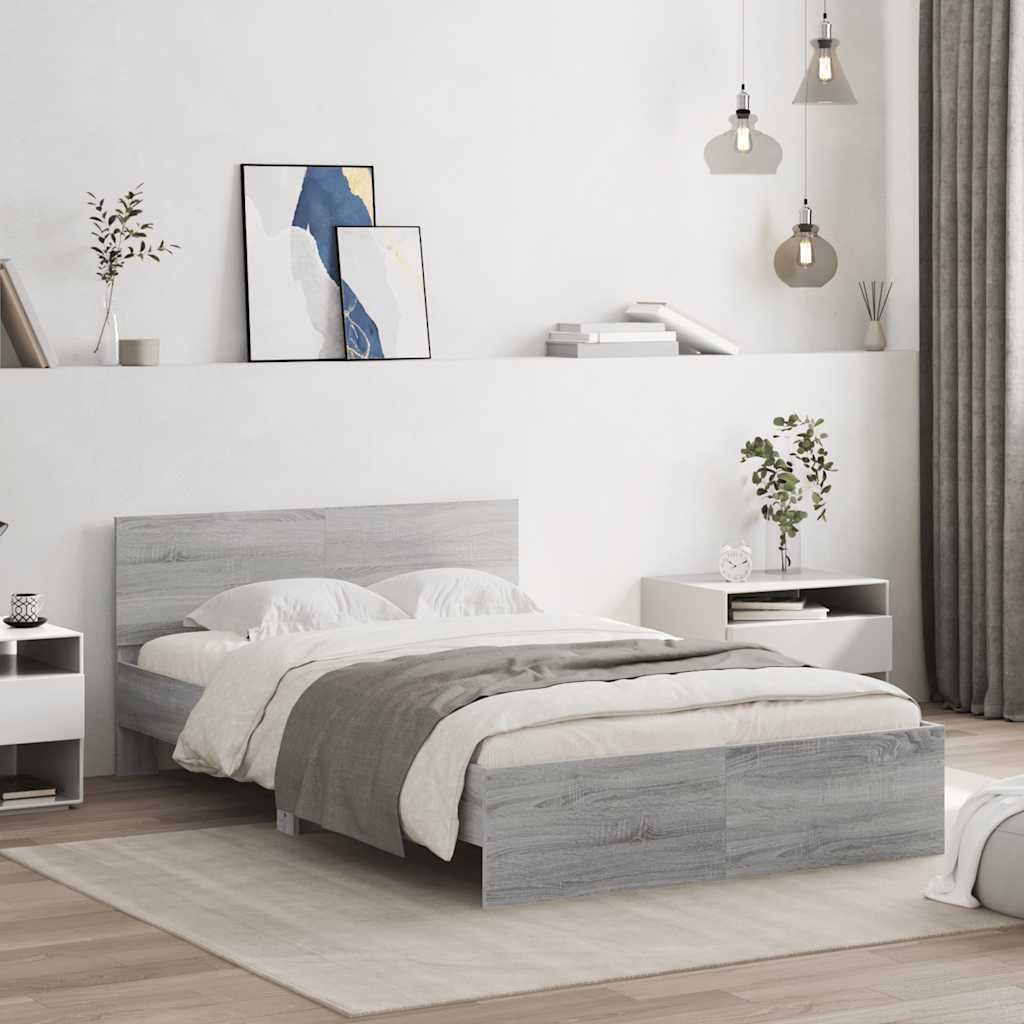 Estrutura cama c/ cabeceira/luzes LED 120x200cm cinzento sonoma