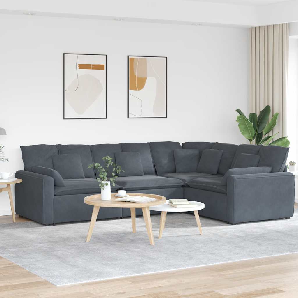 Sofá modular com almofadas veludo cinzento-escuro