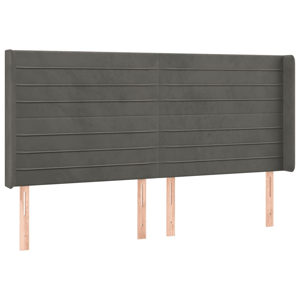 Cabeceira de cama c/ LED veludo 183x16x118/128 cm cinza-escuro