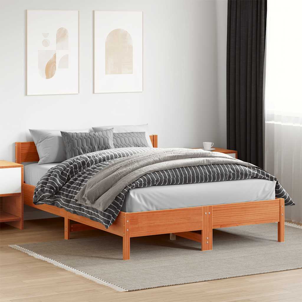 Cama sem colchão 120x200 cm madeira pinho maciça castanho-mel