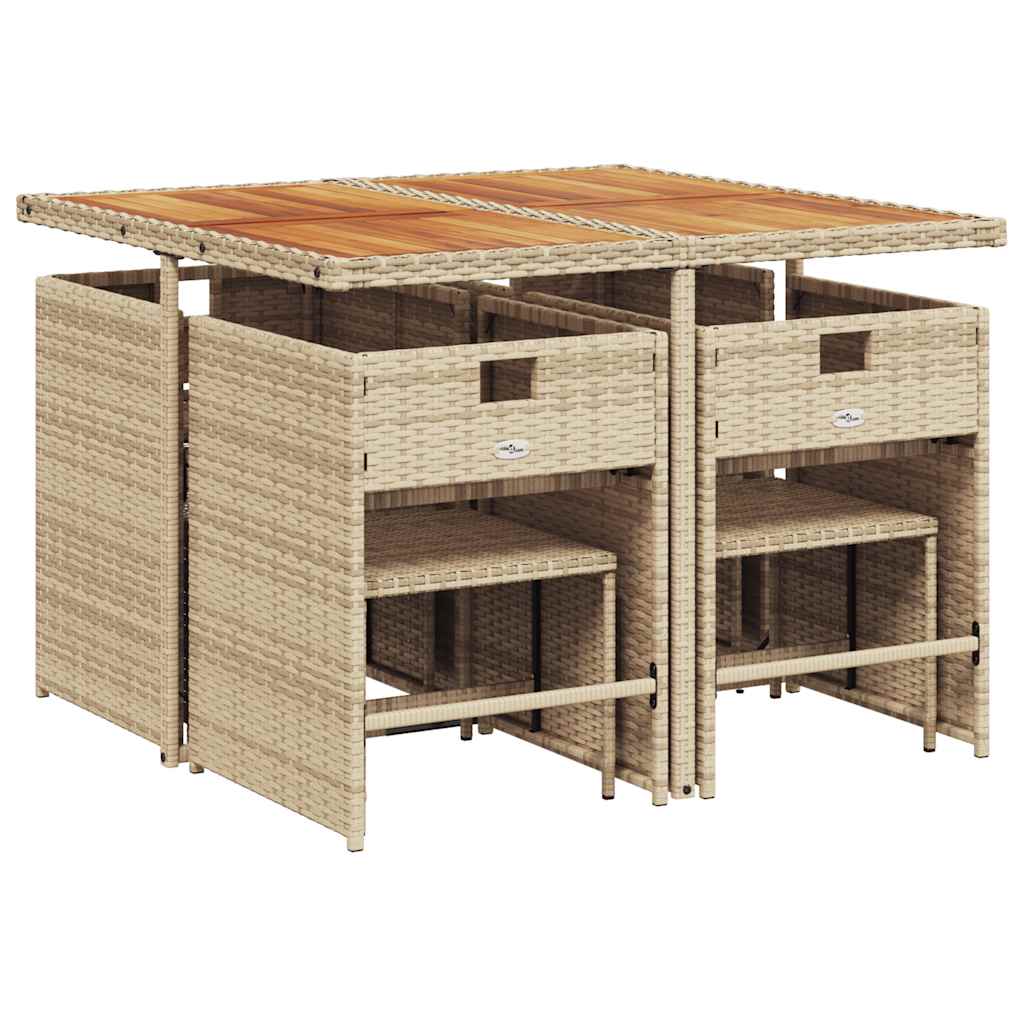 9 Pcs conjunto de jantar p/ jardim com almofadões vime PE bege