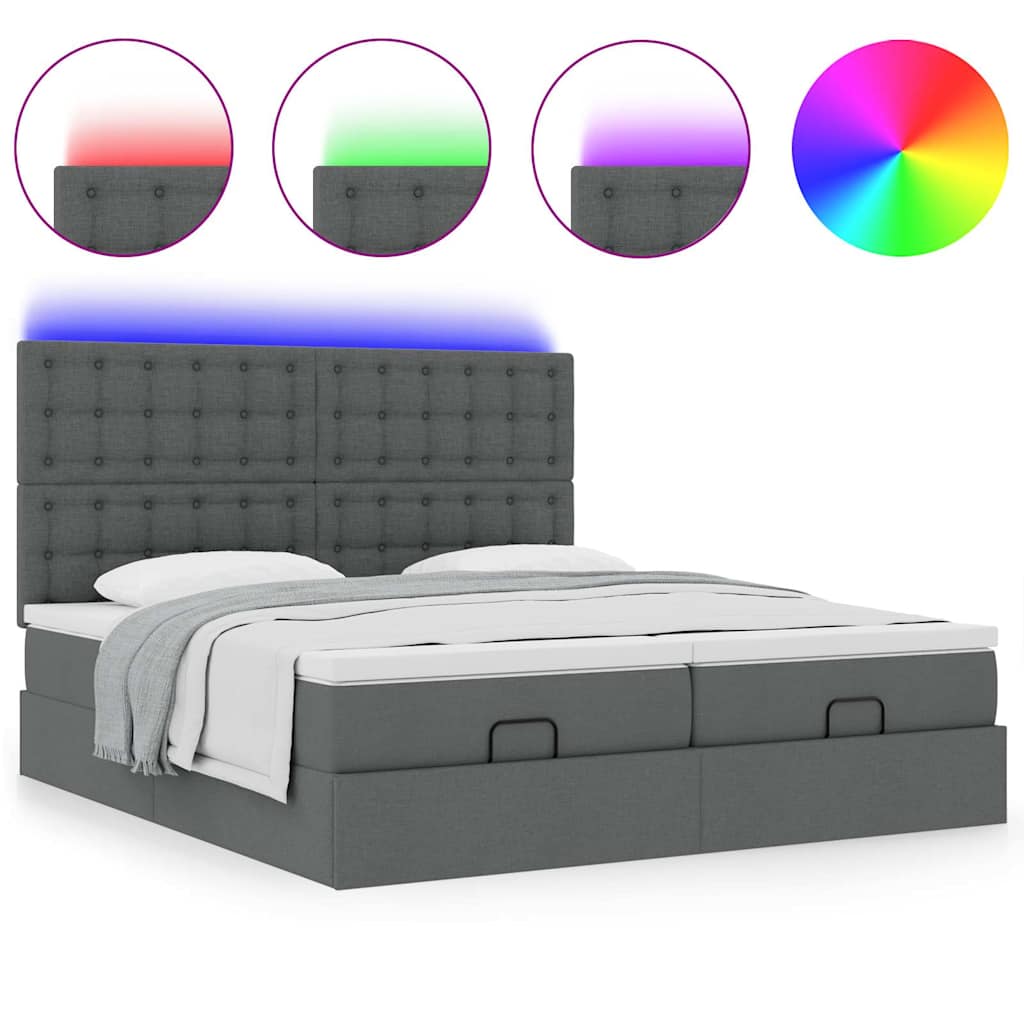 Estrutura de cama otomana com colchões tecido cinzento escuro