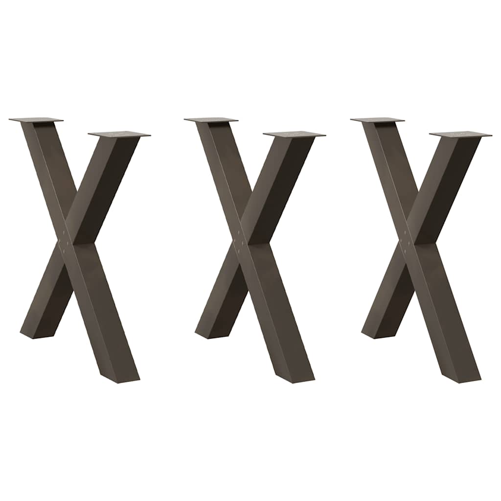 Pés para mesa de jantar em formato de x, 3 peças, aço natural, 70x(72-73) cm, aço