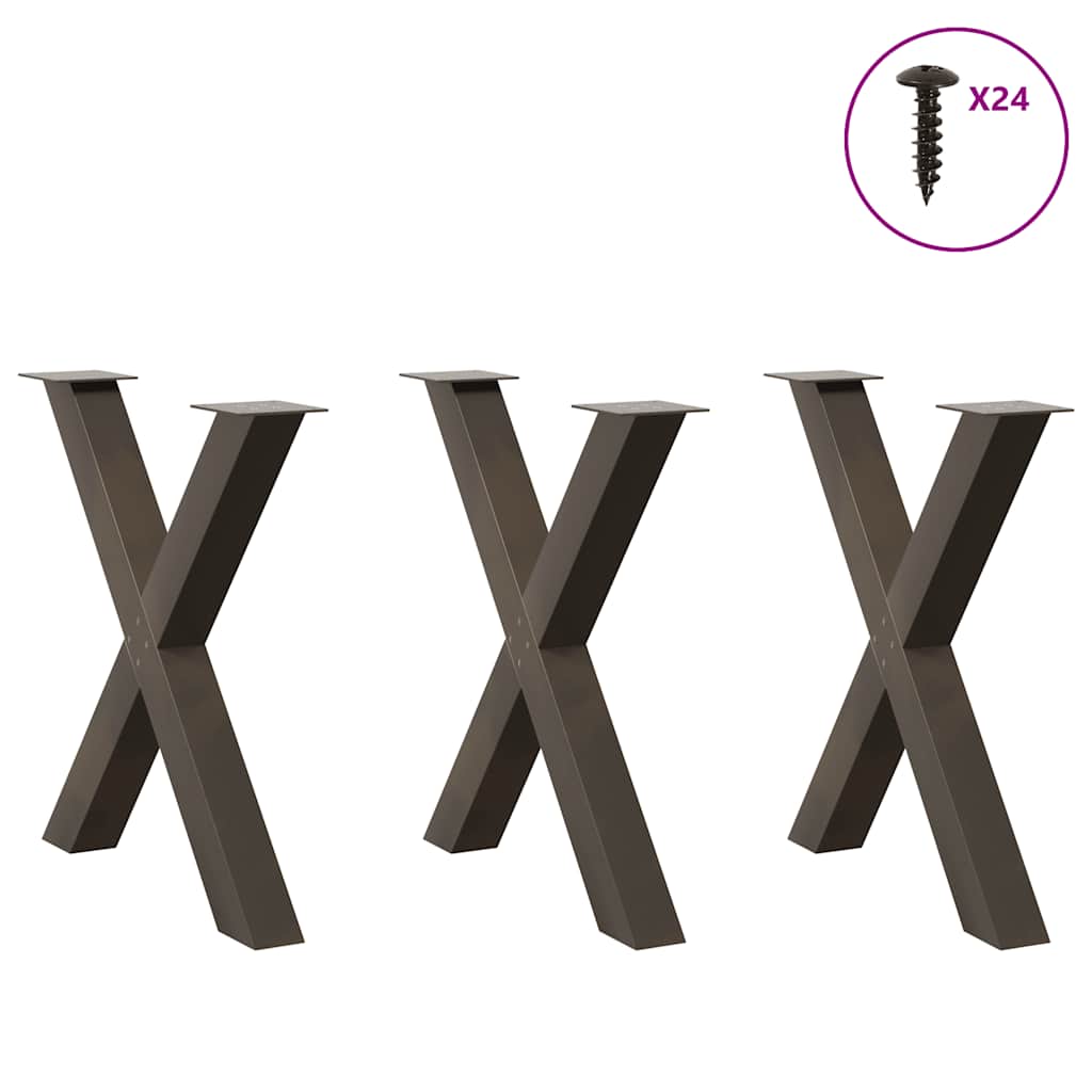 Pés para mesa de jantar em formato de x, 3 peças, aço natural, 70x(72-73) cm, aço