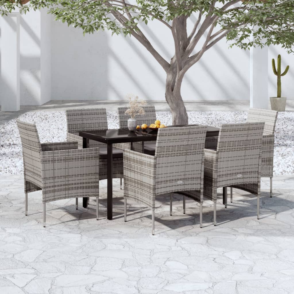 7 Pcs conjunto de jantar p/ jardim c/ almofadões cinza e preto