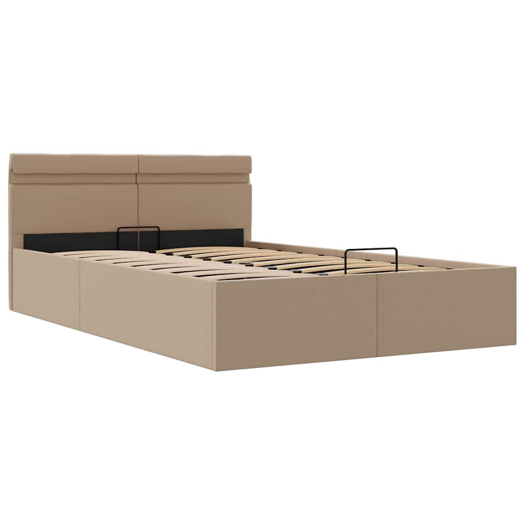 Cama hidrául. arrumação e LED 140x200cm couro artif. cappuccino