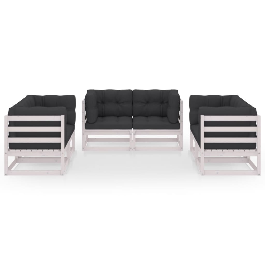 6 Pcs conjunto lounge de jardim com almofadões pinho maciço