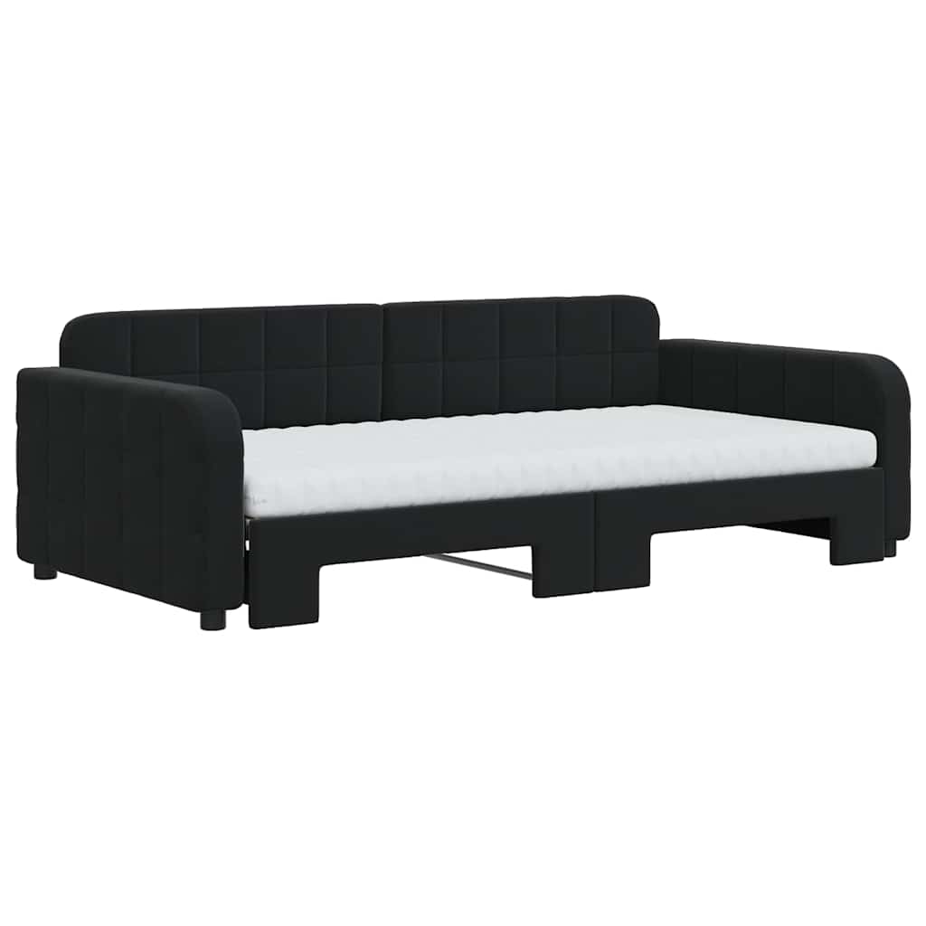 Sofá-cama com gavetão e colchões 100x200 cm veludo preto
