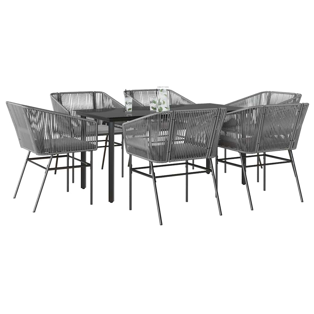 Conjunto jantar jardim 7 peças almofadas vidro vime cinzento PE