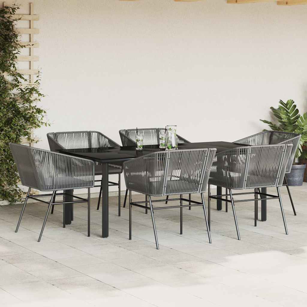 Conjunto jantar jardim 7 peças almofadas vidro vime cinzento PE