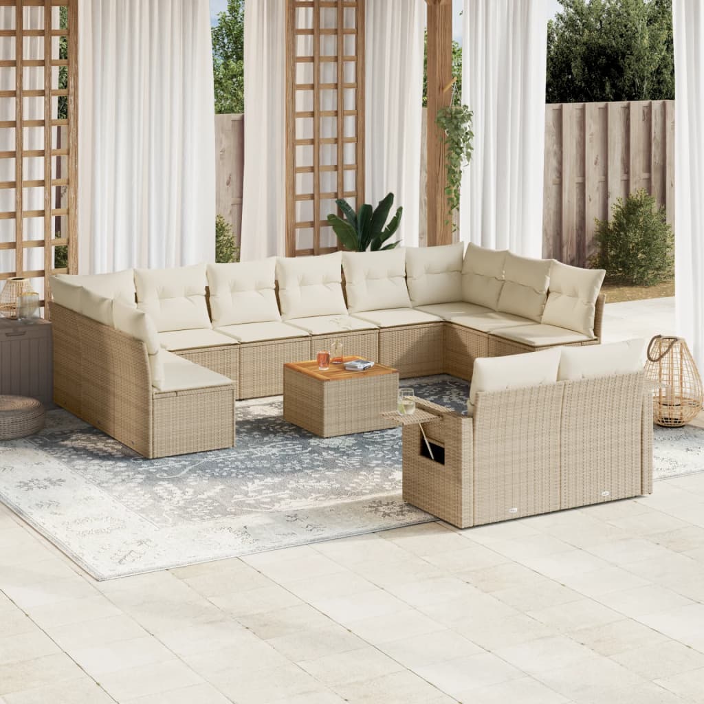 13 Pcs conjunto de sofás p/ jardim com almofadões vime PE bege