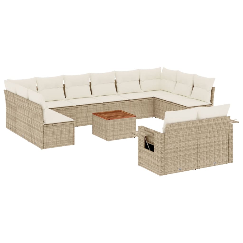 13 Pcs conjunto de sofás p/ jardim com almofadões vime PE bege