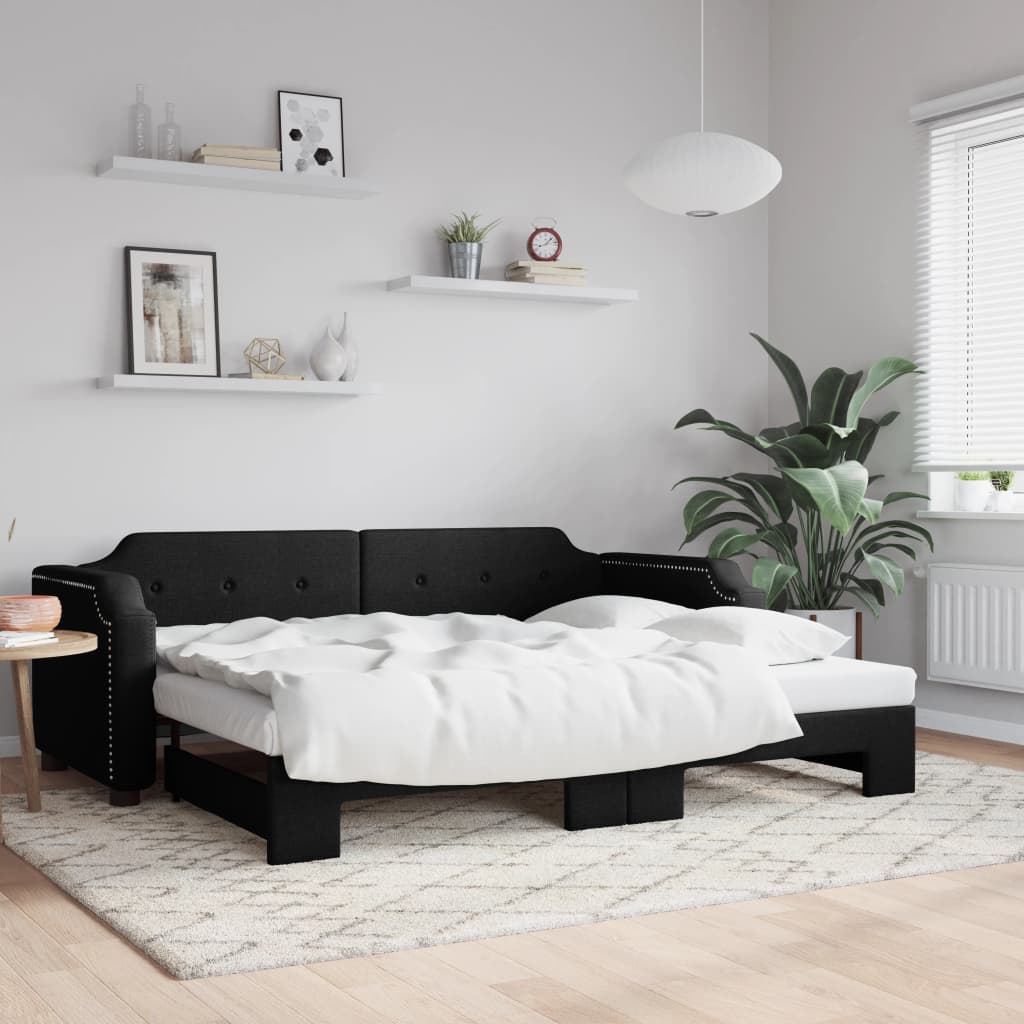 Sofá-cama com gavetão 90x190 cm tecido preto
