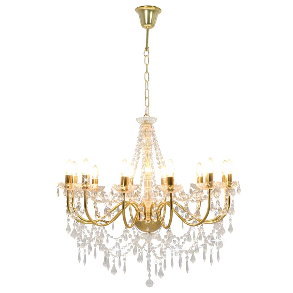 Lustre com contas lâmpadas 12 x e14 dourado