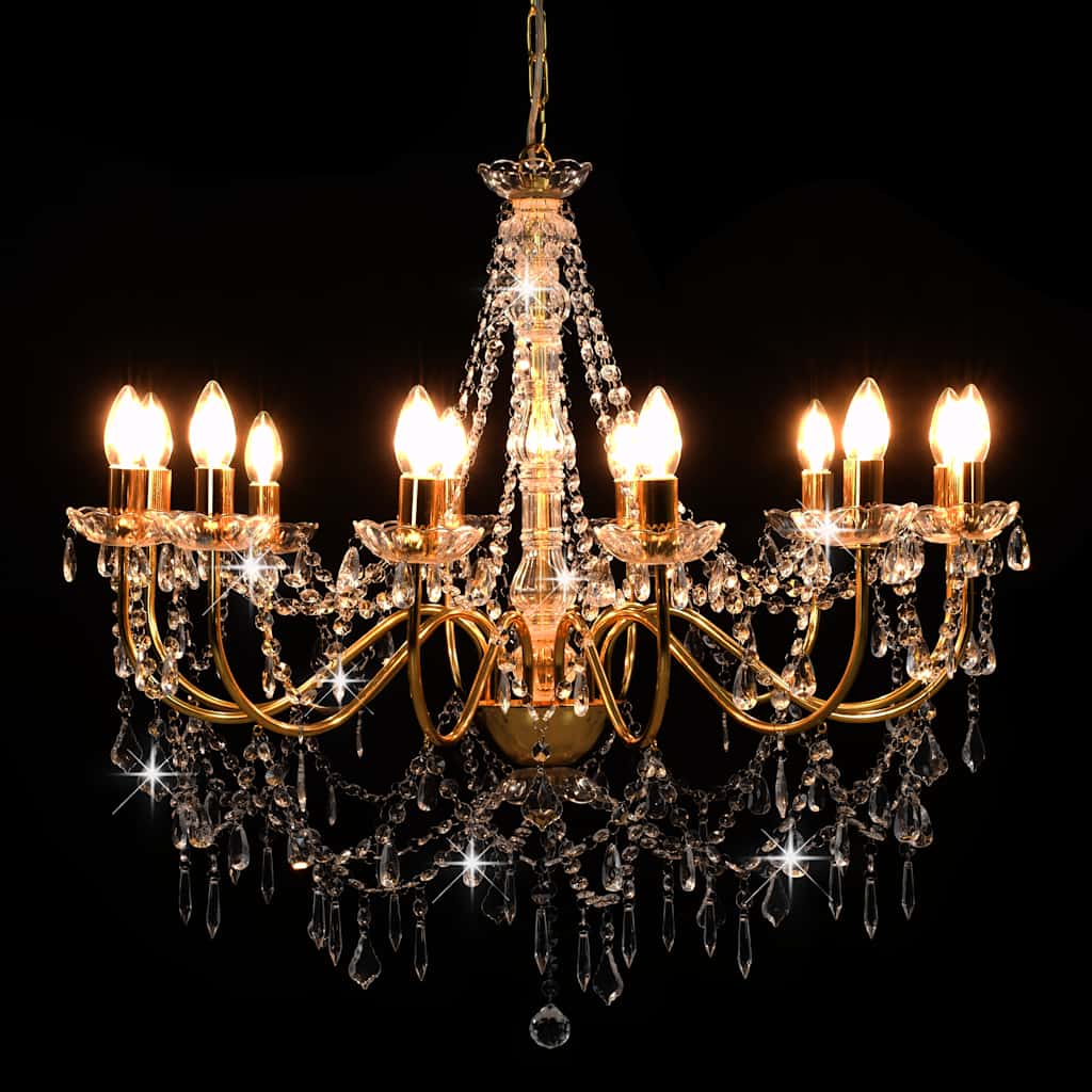 Lustre com contas lâmpadas 12 x e14 dourado
