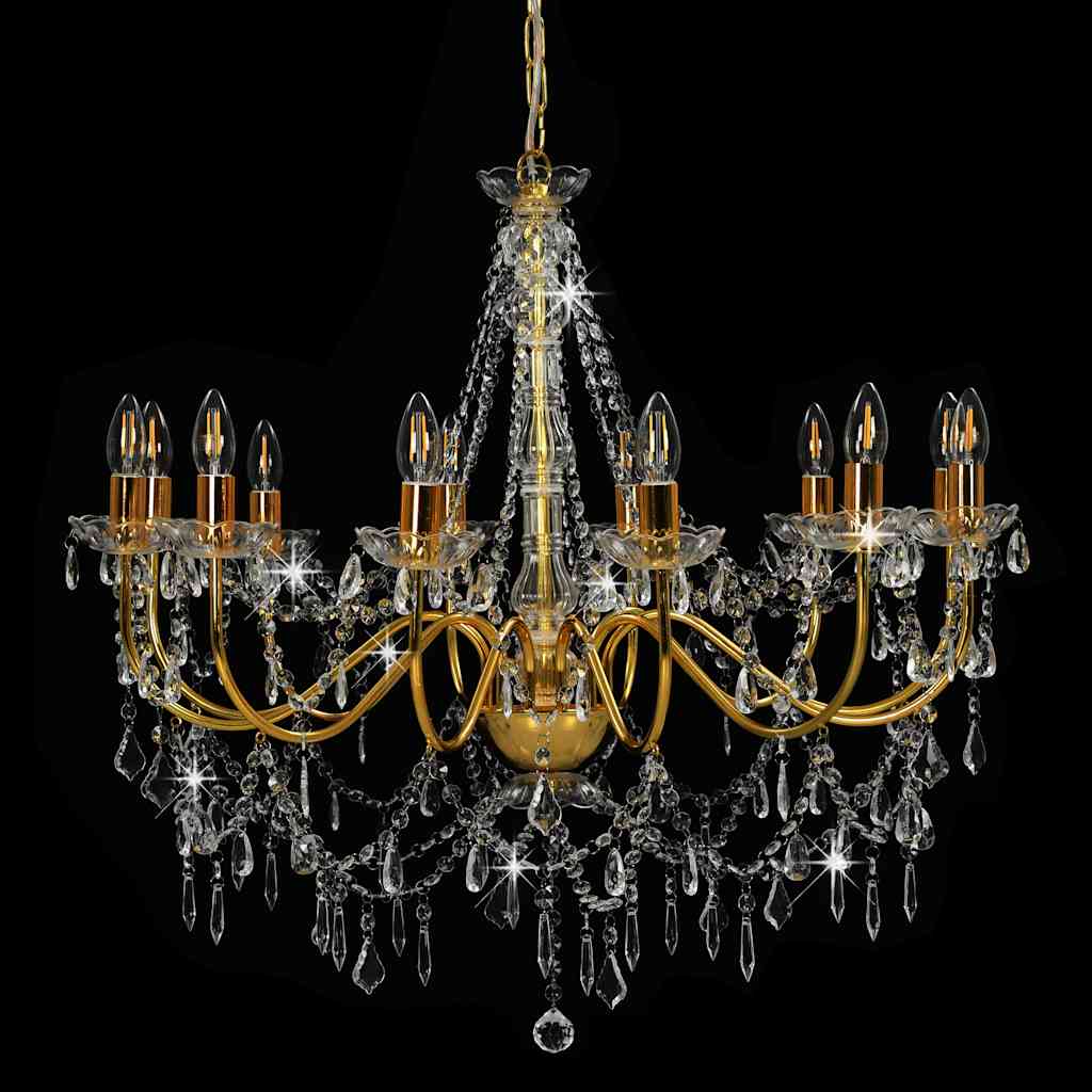 Lustre com contas lâmpadas 12 x e14 dourado